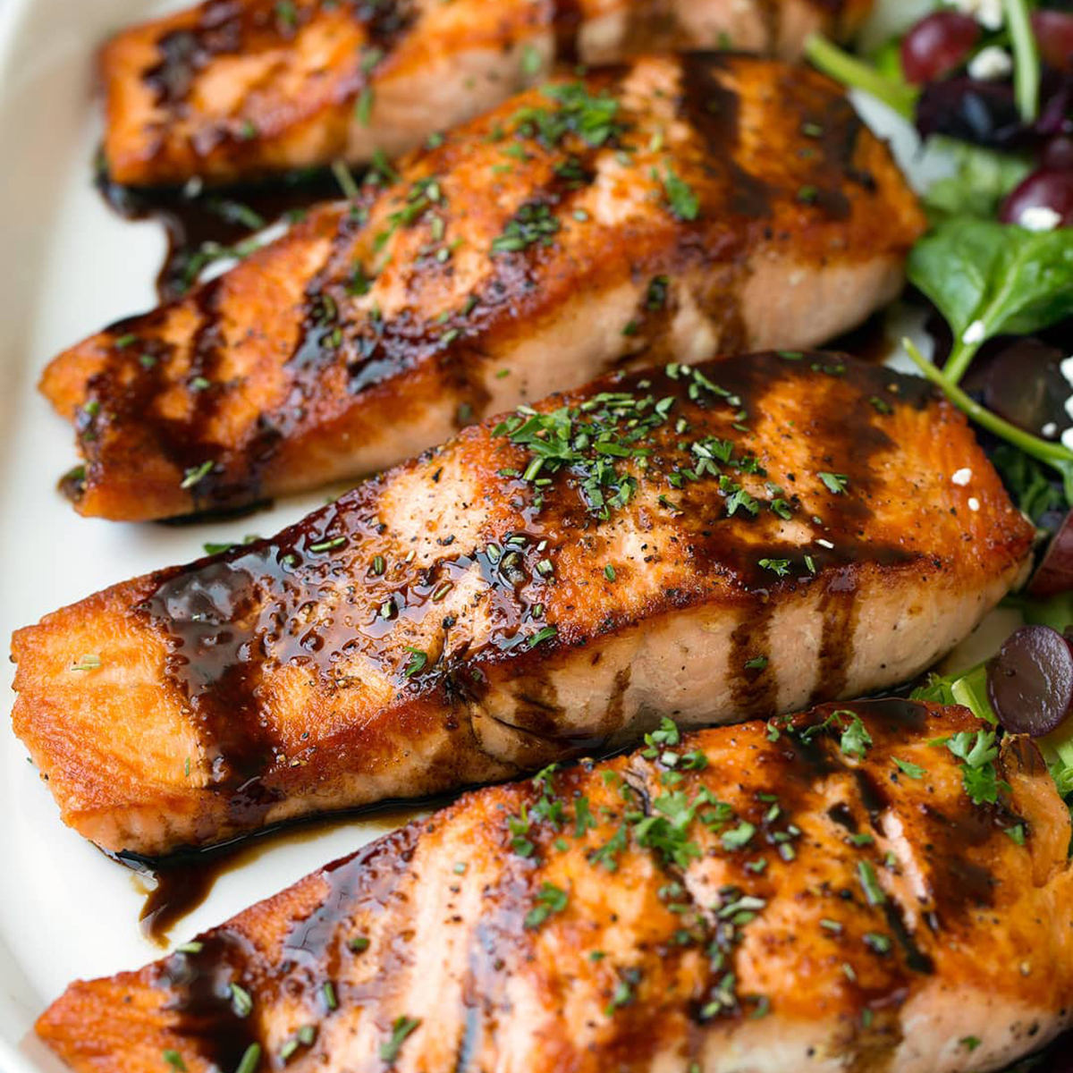 Balsamic Grilled Salmon with Spinach & Tomatoes